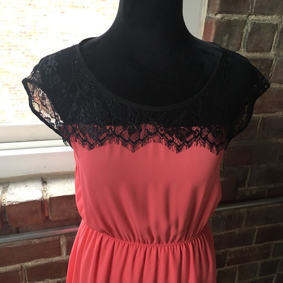 Black Lace and Coral Dress - Picture 2 of 3